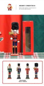 Detailed view of 18cm Christmas nutcracker wooden soldiers with gift box packaging