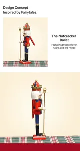 Close-up details of a traditional 30cm wooden nutcracker king with crown and scepter
