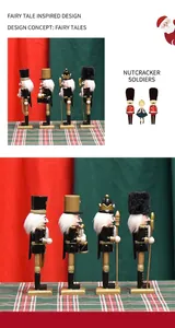 Set of four 18cm black and gold wooden nutcracker soldier figurines for Christmas decor