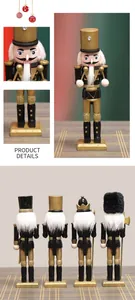 Close-up of black and gold Nutcracker soldier figurines with glitter details