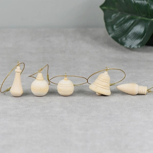 DIY unfinished wood Christmas ornaments set with five geometric shapes and gold strings