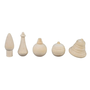 5-piece set of unfinished natural wood DIY craft ornaments in various geometric shapes