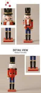 Detail view of 30cm wooden nutcracker soldier with gold ribbon and sword decorations