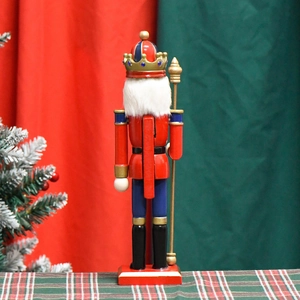 Traditional 30cm wooden nutcracker soldier in red uniform with gold scepter for Christmas