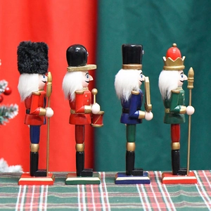 Set of four 18cm colorful wooden nutcracker soldiers for festive Christmas home decoration