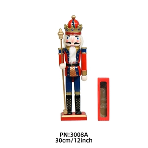 Classic 30cm wooden nutcracker king soldier in red and blue uniform with gift box