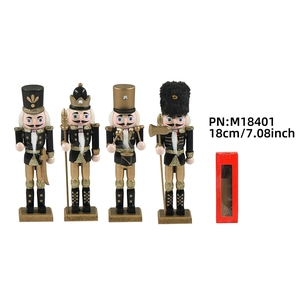 Set of four 18cm black and gold Nutcracker soldier ornaments with festive glitter accents