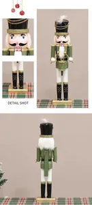 Detail shots of a green nutcracker soldier puppet with golden glitter and festive drum