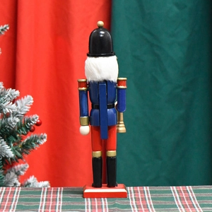 Vue arrière du soldat casse-noisette en bois de 30 cm avec levier et uniforme bleu