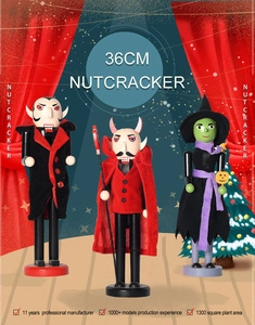 Three 36cm Halloween nutcrackers featuring vampire demon and witch designs with fabric cloaks