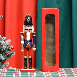 Casse-noisette soldat en bois de 30cm en uniforme rouge et bleu avec coffret cadeau