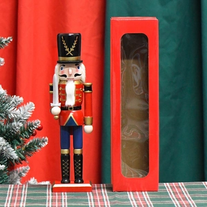 30cm wooden nutcracker soldier figure with sword in festive red gift box packaging