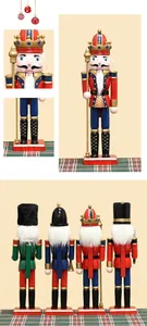 Detailed view of hand-painted wooden 30cm nutcracker soldiers with vibrant festive patterns