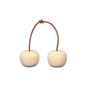 DIY unfinished wooden apple charms with natural wood grain and brown cord hanging ornaments