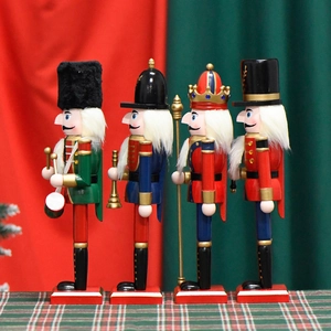 Set of four 30cm wooden nutcracker soldiers with colorful festive Christmas decorations