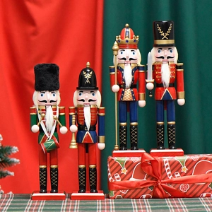 Set of four 30cm traditional wooden Nutcracker soldier figurines for Christmas decor