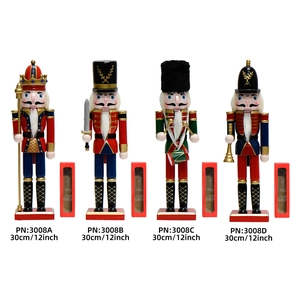 Set of four 30cm classic wooden nutcracker soldiers including king and musicians