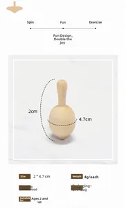 Detailed view of unfinished wooden top spinning toy with precise size measurements