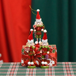 Three-piece wooden nutcracker hanging ornaments for Christmas tree festive decoration