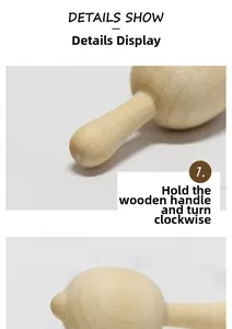 Macro detail of natural wood texture and rotating handle mechanism of the DIY toy