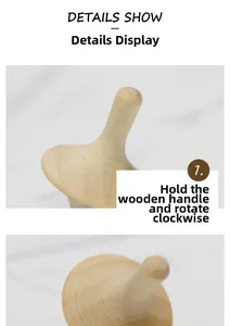 Vue détaillée d'une toupie en bois naturel avec poignée lisse et texture fine