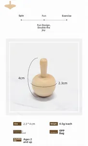 Detail view of mini wooden spinning top made of lotus wood with 2.3x4cm dimensions