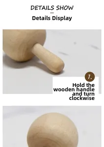 Detail show of polished natural wood spinning toy with a smooth cylindrical handle
