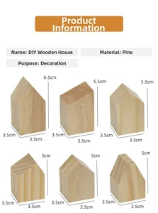 Detailed size specifications for 6 styles of DIY unfinished pine wood house ornaments