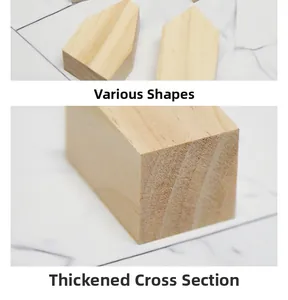 Detail view of thickened natural pine wood building blocks with smooth unpainted surfaces
