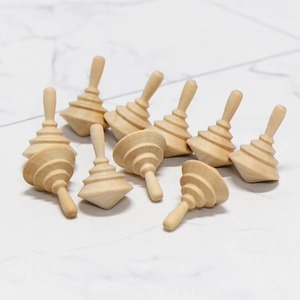 Unfinished Lotus Wood Spinning Top For Kids DIY Painting Educational Craft Toy Natural Wood Color Handheld Spinning Toy
