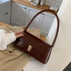 Sac Sous Le Bras Rétro Femme Cuir PU Baguette Sac À Épaule Fermoir Métallique Style Français Tendance
