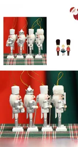 Set of four 13cm white and silver wooden Nutcracker soldiers on a festive background