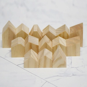 DIY unfinished wooden house blocks set with natural grain for painting and home decoration