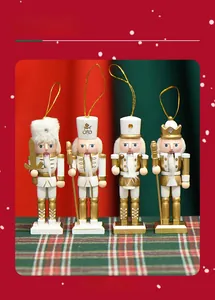 Lot de 4 figurines casse-noisettes de 13 cm blanc et or pour décoration de sapin de Noël