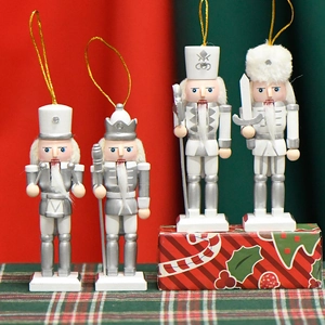Set of four 13cm silver nutcracker soldier ornaments for Christmas tree decoration
