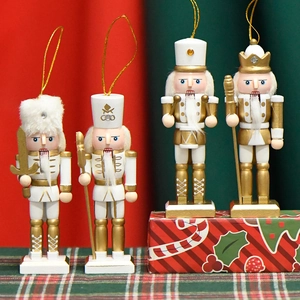 Lot de 4 figurines casse-noisette en bois blanc et or 13 cm pour décoration de Noël