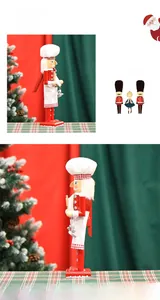 Detailed side and front view of a 38cm wooden chef nutcracker Christmas decoration