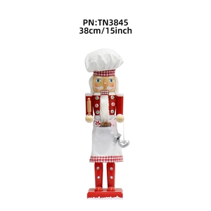 38cm wooden nutcracker chef with white hat and rolling pin for Christmas home decoration