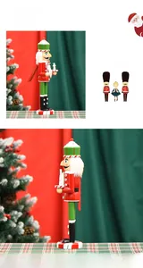 Detailed close-up of a 38cm wooden Nutcracker soldier with green hat and red uniform