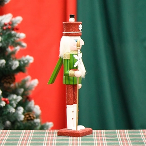 Casse-noisette classique 38cm en bois, uniforme vert et bottes blanches pour déco de Noël