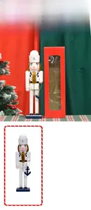 Detailed view of a 38cm wooden sailor nutcracker in red window packaging box