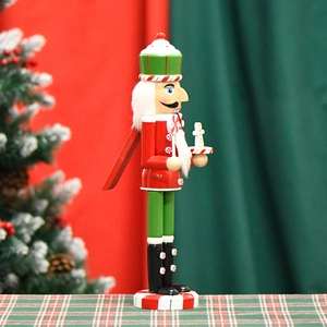 38cm wooden gingerbread nutcracker figure with green hat and candy cane decoration