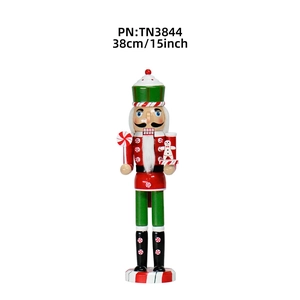 38cm wooden nutcracker soldier Christmas decor with gingerbread man and candy cane