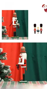 Detail of 38cm wooden nutcracker winemaker with tray, hat and grapes for Christmas
