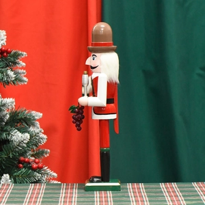 38cm wooden winemaker nutcracker figurine with wine glass and grapes on green base