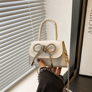 Petit Sac Bandoulière Carré Pour Femme Cuir PU Noeud En Strass Sac À Main Décoratif Avec Chaîne Mode Élégante Fête