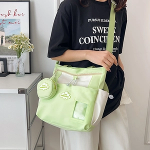 Japanese style large light green tote bag with cloud charm for casual student school use