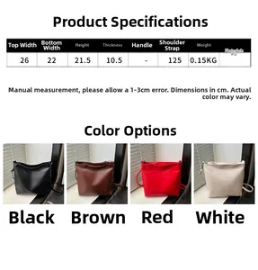 Detailed chart showing PU tote bag dimensions, 125cm strap length and color options