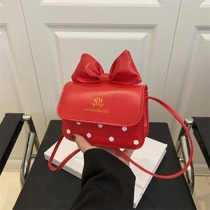 Mini PU Leather Polka Dot Bow Crossbody Bag For Kids Girls Sweet Small Square Shoulder Purse Party Daily Decoration