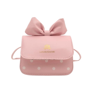Mini red crossbody bag for girls with sweet bow decoration and white polka dots pattern